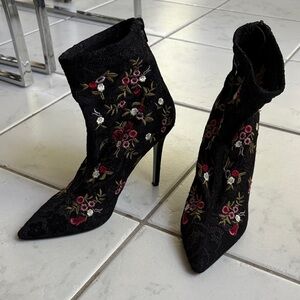 Betsey Johnson Black Floral Heeled Boots
